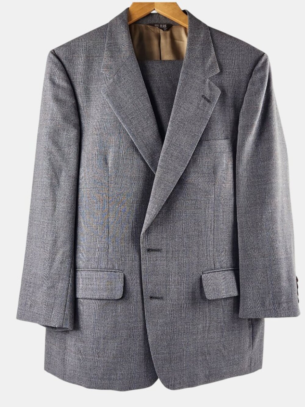 Bill Blass Men’s 44R Gray Glen Plaid Wool 2‑Piece Suit Jacket & Pants VTG